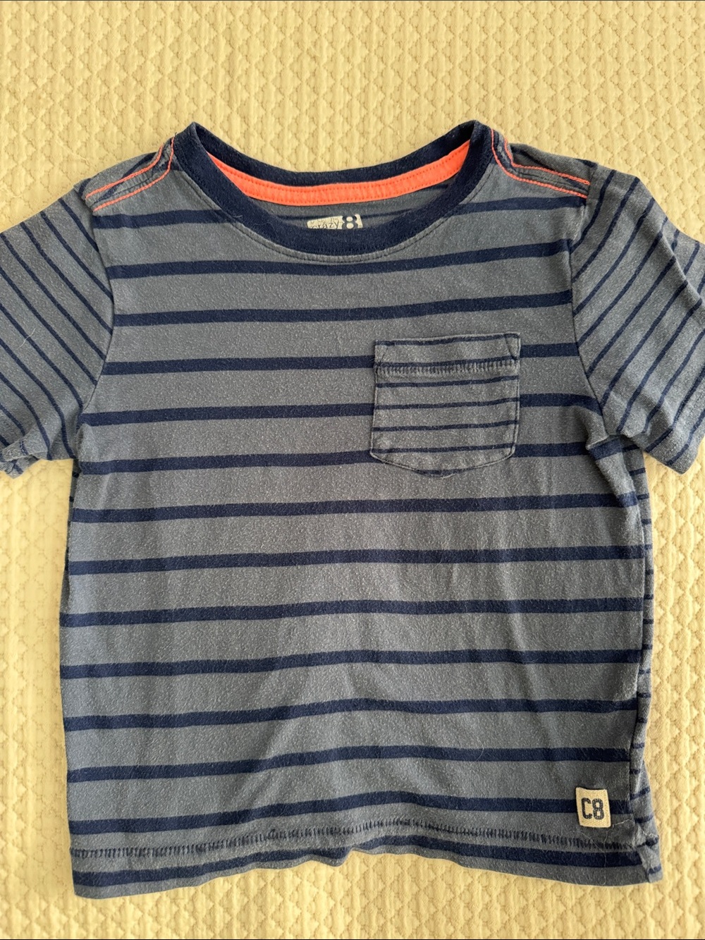 Crazy 8 Navy and Light Blue Striped Short Sleeve Tee with Orange Trim